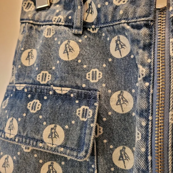 Sailor Moon x Maje - Jimoon Monogram-Print High-Waisted Denim Mini Skirt - 25" - Picture 6 of 7